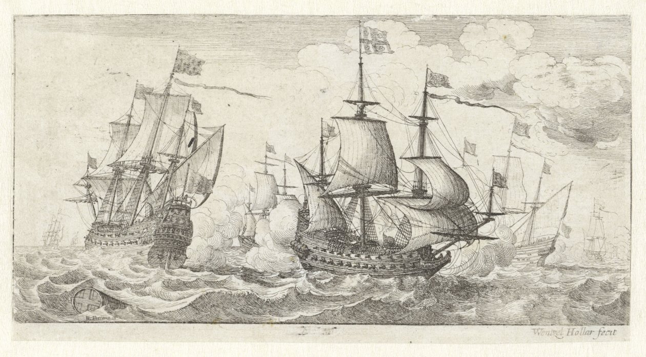 batalha Naval Seascapes (título da série) de Wenceslaus Hollar