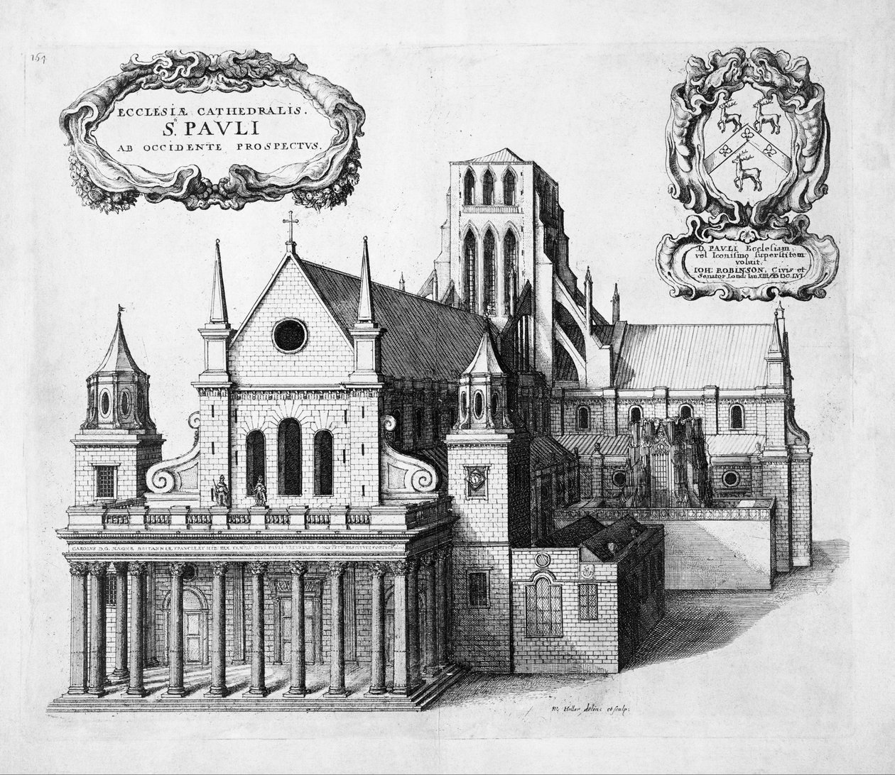 Gravura; água-forte - São Paulo visto do oeste de Wenceslaus Hollar