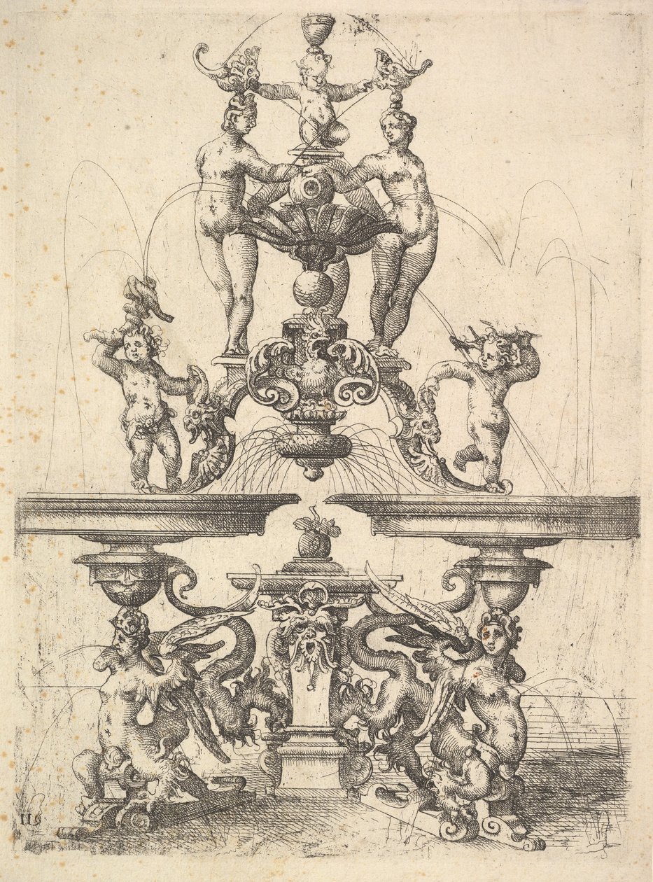 Projeto para uma fonte, placa 119 da Architectura de Dietterlin, 1598. de Wendel Dietterlin the Elder