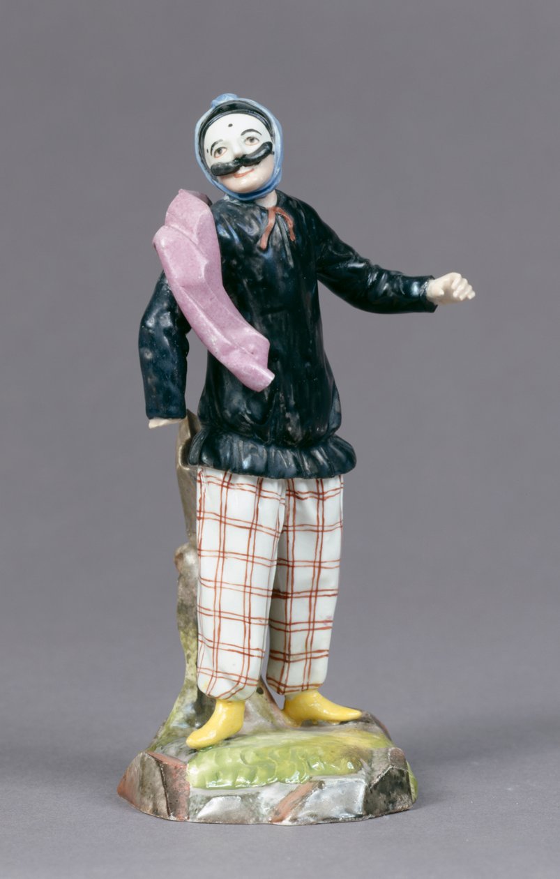 Arlequim com um suporte, do grupo &39;Commedia dell&39;Arte&39;, produzido pela Fuerstbischoefliche Fayencemanufaktur Fulda, c.1770 (porcelana) de Wenzel Neu
