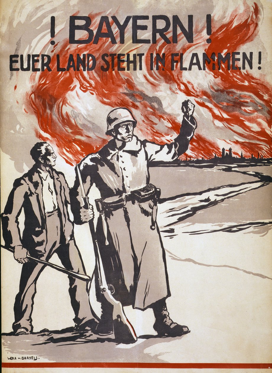 Bayern! Seu país está pegando fogo! Pub. Alemanha, c.1918 de Wera von Bartels