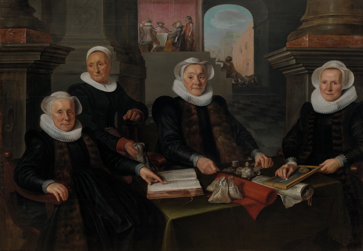 Três regentes e a mãe interna da casa dos leprosos em Amsterdã de Werner van den Valckert