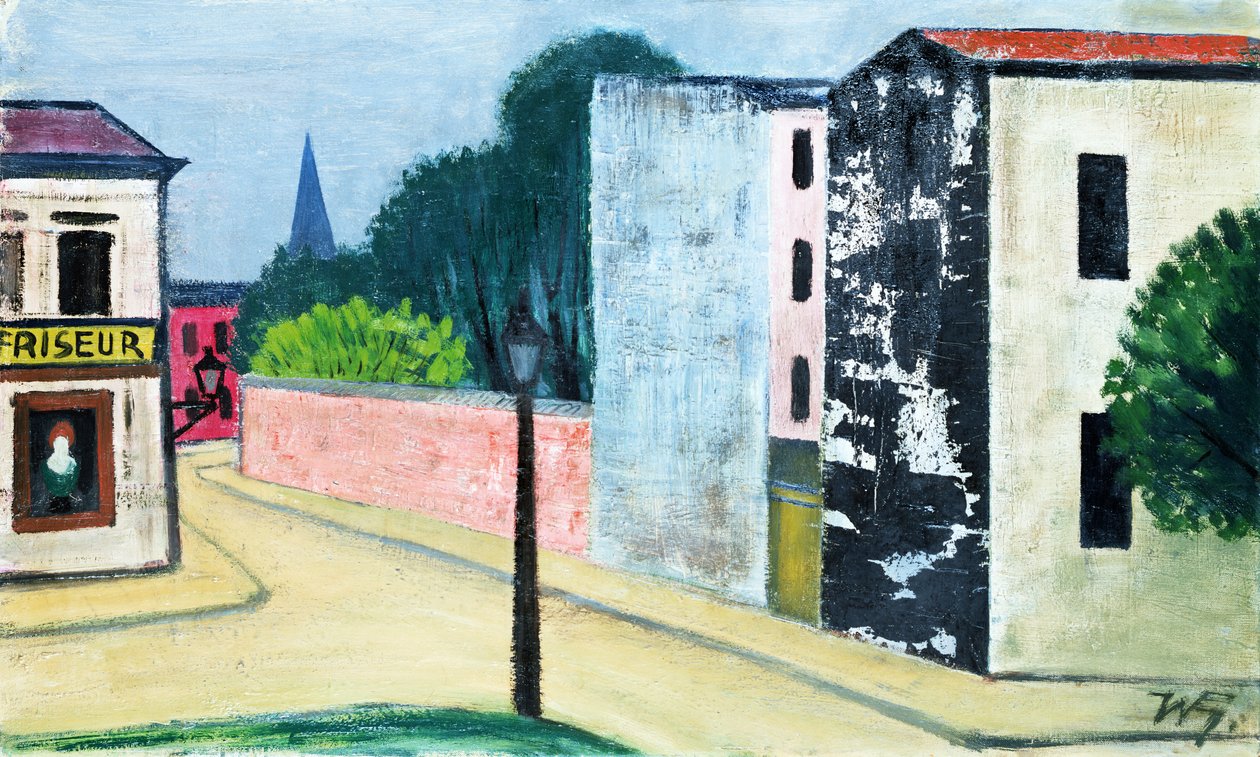 Rua com um salão de cabeleireiro (técnica mista) de Werner Heldt