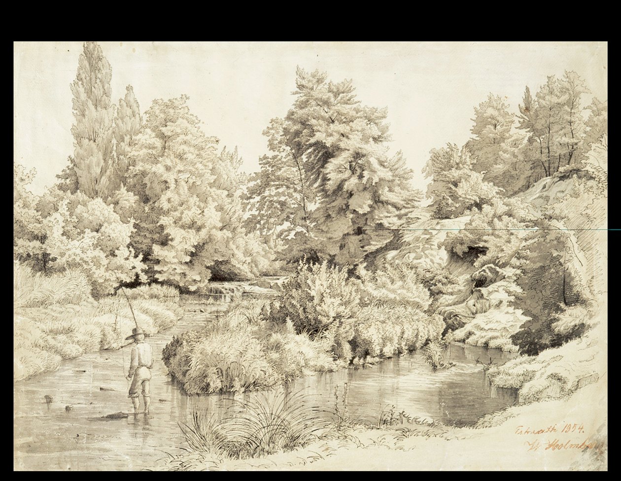 Erkrath, Paisagem de um ribeiro com um rapaz a pescar de Werner Holmberg