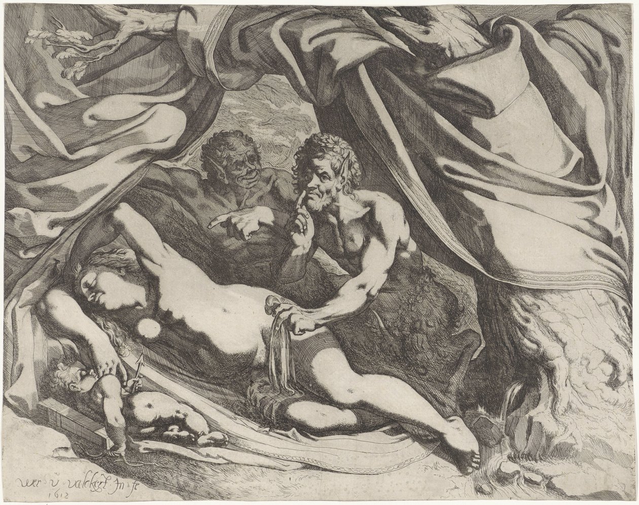 Vênus adormecida espiada por olhares de Werner van den Valckert