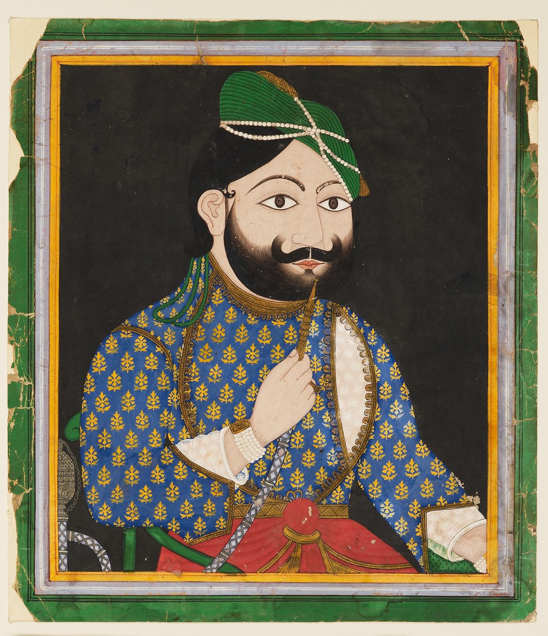 Homem barbudo com um turbante verde de West Indian School