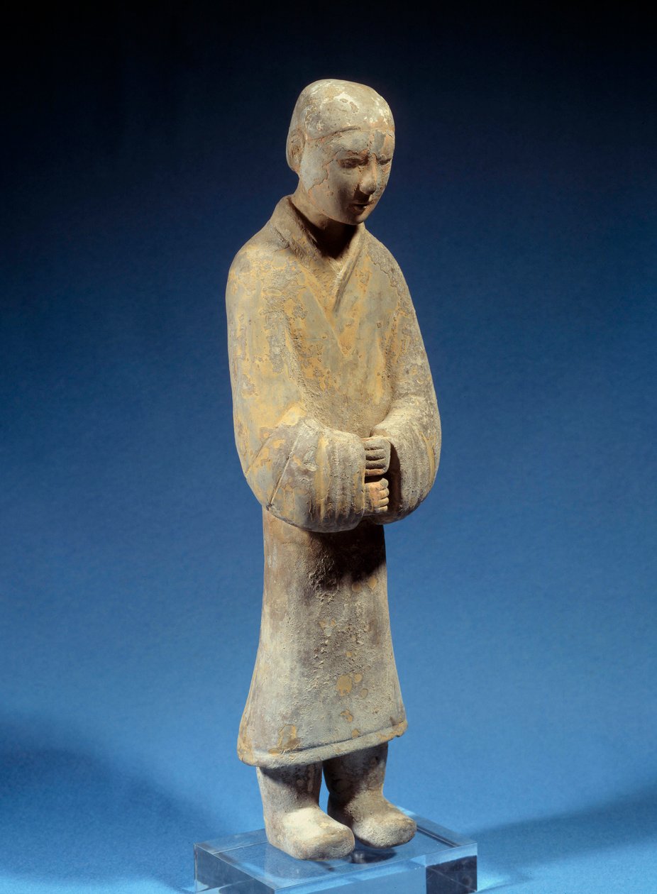 Arte chinesa: Senhora a fazer oferendas; terracota funerária do período Han (antiguidade). Paris, Musee Cernuschi de Western Han Dynasty Chinese School