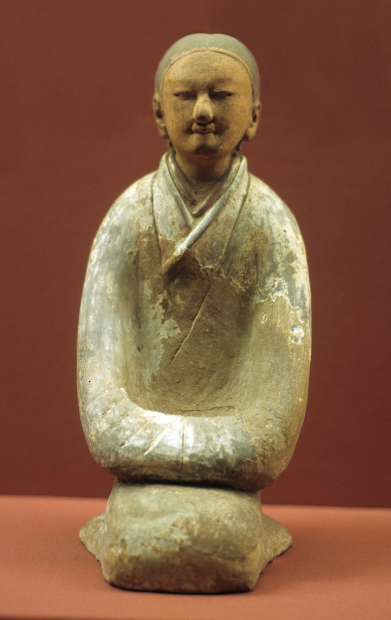 Mulher sentada de calcanhares, 206 BC-8 AD de Western Han Dynasty Chinese School