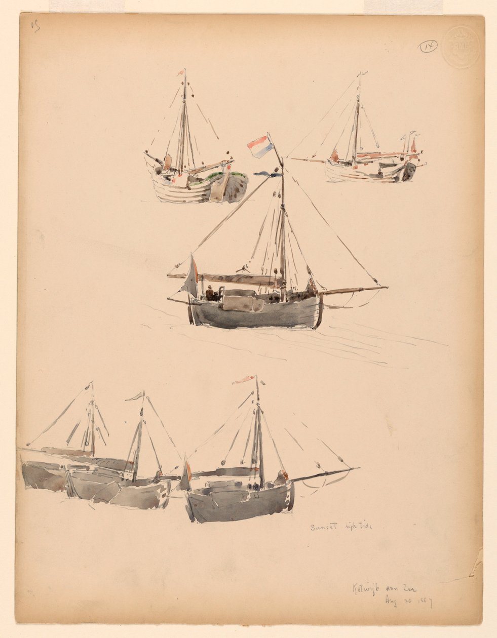 Desenho, Barcaças holandesas, 20 de agosto de 1887 de Whitney Warren Jr.