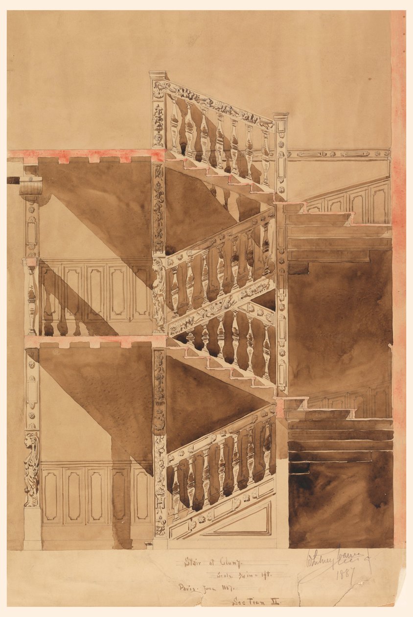 Desenho, Escada de Cluny, Paris, 1887 de Whitney Warren Jr.