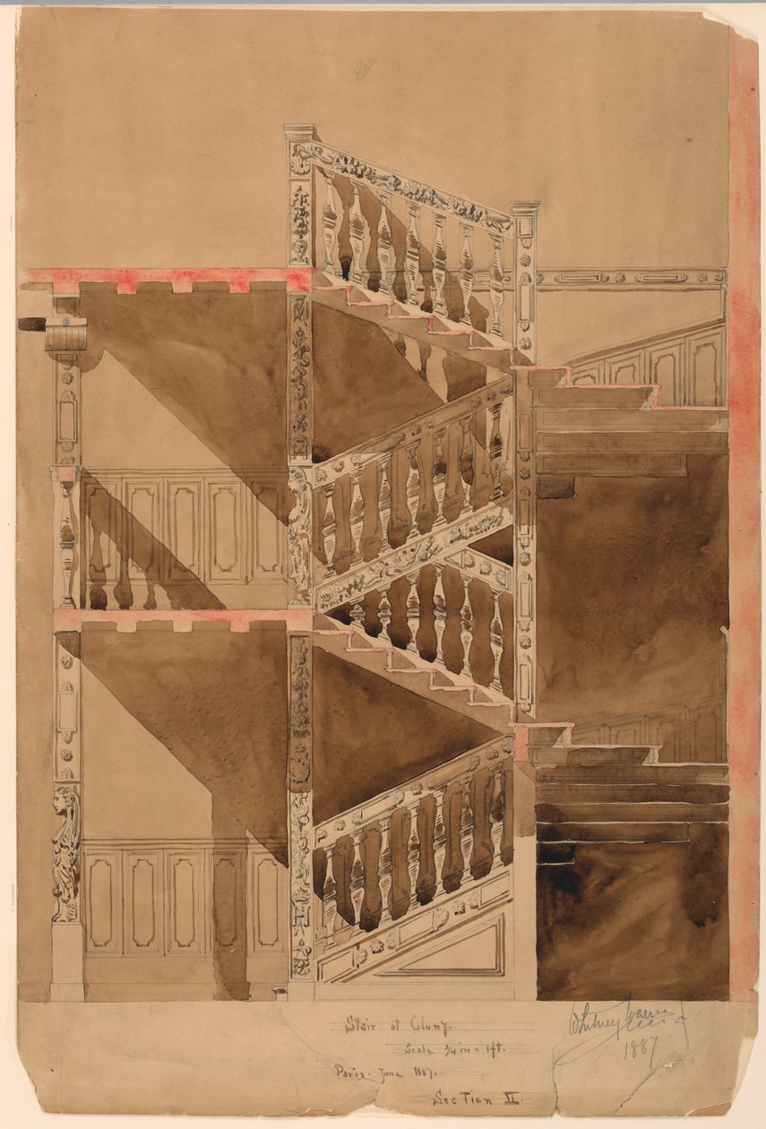 Desenho, Escada de Cluny, Paris, 1887 de Whitney Warren Jr.