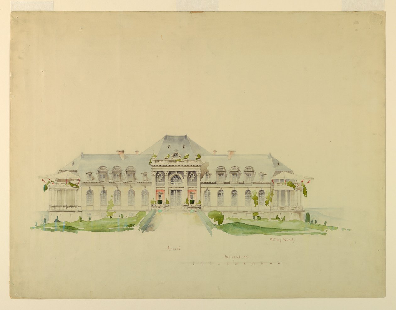 Elevação frontal do Newport Country Club, Harrison Avenue, Newport, Rhode Island de Whitney Warren Jr.