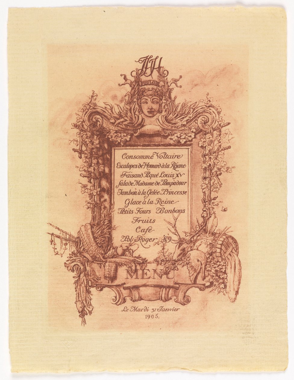 Menu para o Baile dado por James Hazen Hyde, 31 de janeiro de 1905 de Whitney Warren Jr.