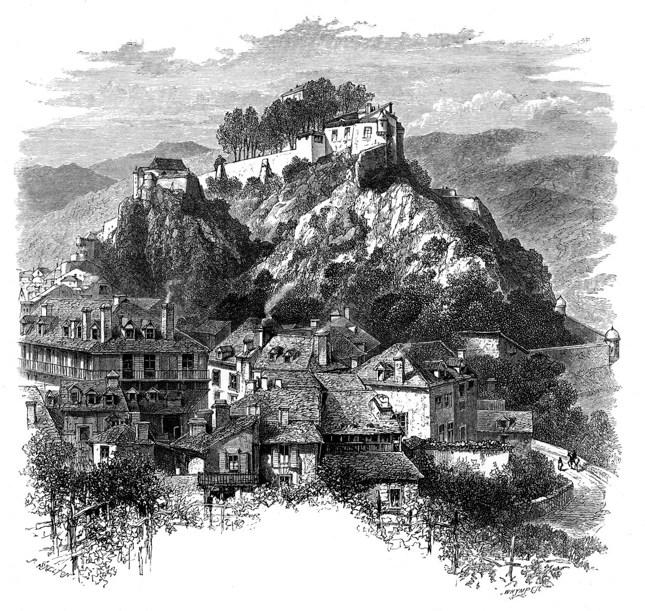 O castelo de Lourdes, França, século XIX. de Whymper
