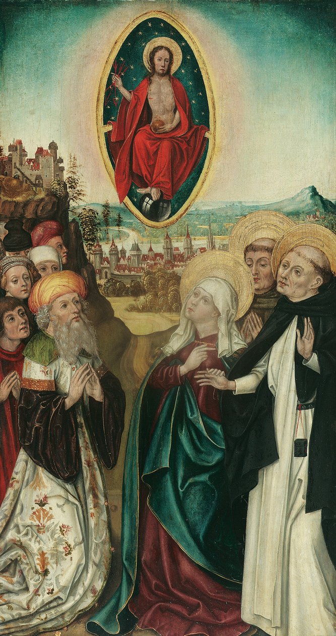 A visão de São Domingos de Cristo com as três lanças de Wiener Maler (Umkreis Meister des Schottenaltars)
