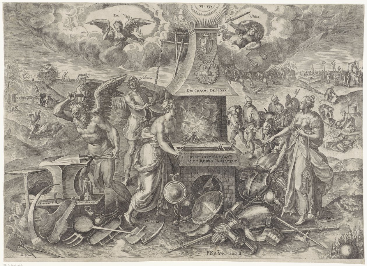 O poder da paz, 1577 Die Cracht des Peys (título no objeto) Alegorias do período renovado de paz na Holanda (título da série) de Wierix