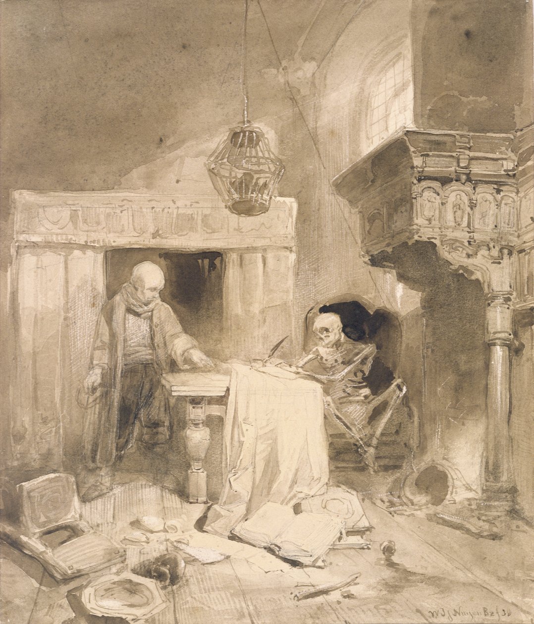 Filemon, 1838 (sépia e lavagem) de Wijnand Joseph Nuyen