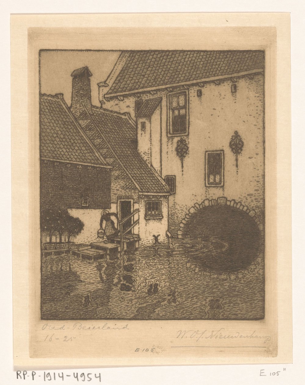 Fachada traseira da Câmara Municipal em Oud-Beijerland Canal na Velha Baviera (título original) de Wijnand Otto Jan Nieuwenkamp (signed by artist)