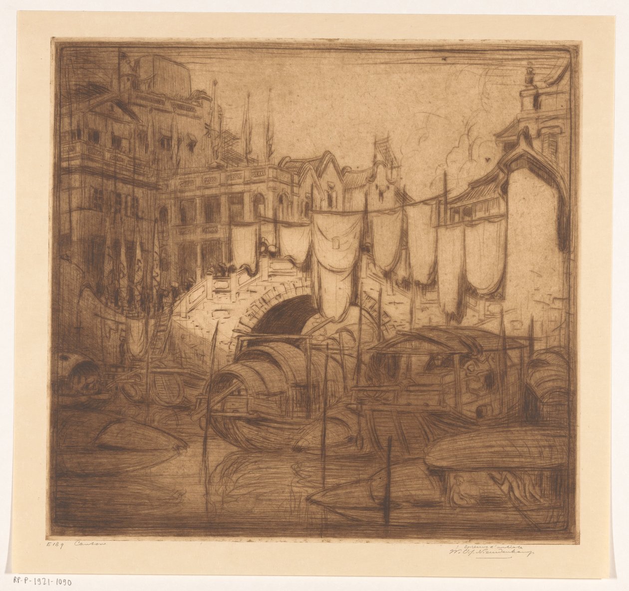 Ponte sobre um rio em Cantão Cantão (título original) de Wijnand Otto Jan Nieuwenkamp (signed by artist)
