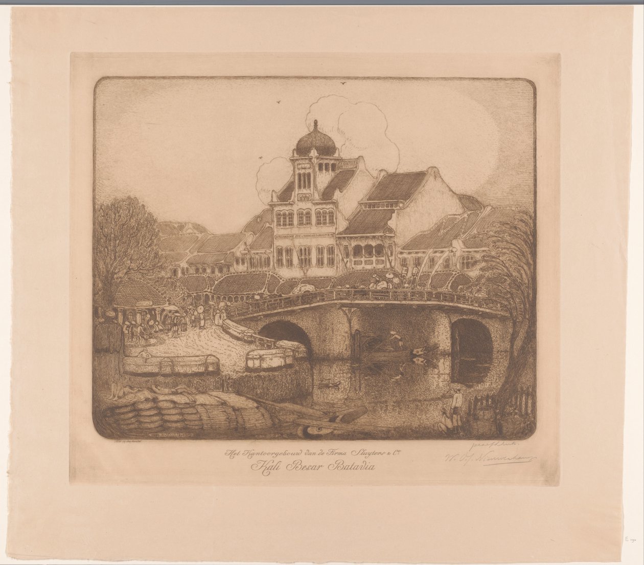 O edifício de escritórios da Firma Sluyters & Co. Kali Besar Batavia (título original no objeto) de Wijnand Otto Jan Nieuwenkamp (signed by artist)
