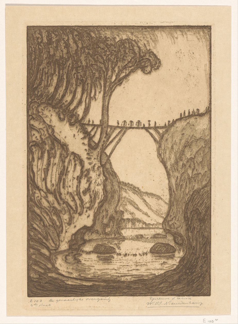 Ponte de madeira sobre um desfiladeiro de um rio em Bali
A transição perigosa (título original) de Wijnand Otto Jan Nieuwenkamp (signed by artist)