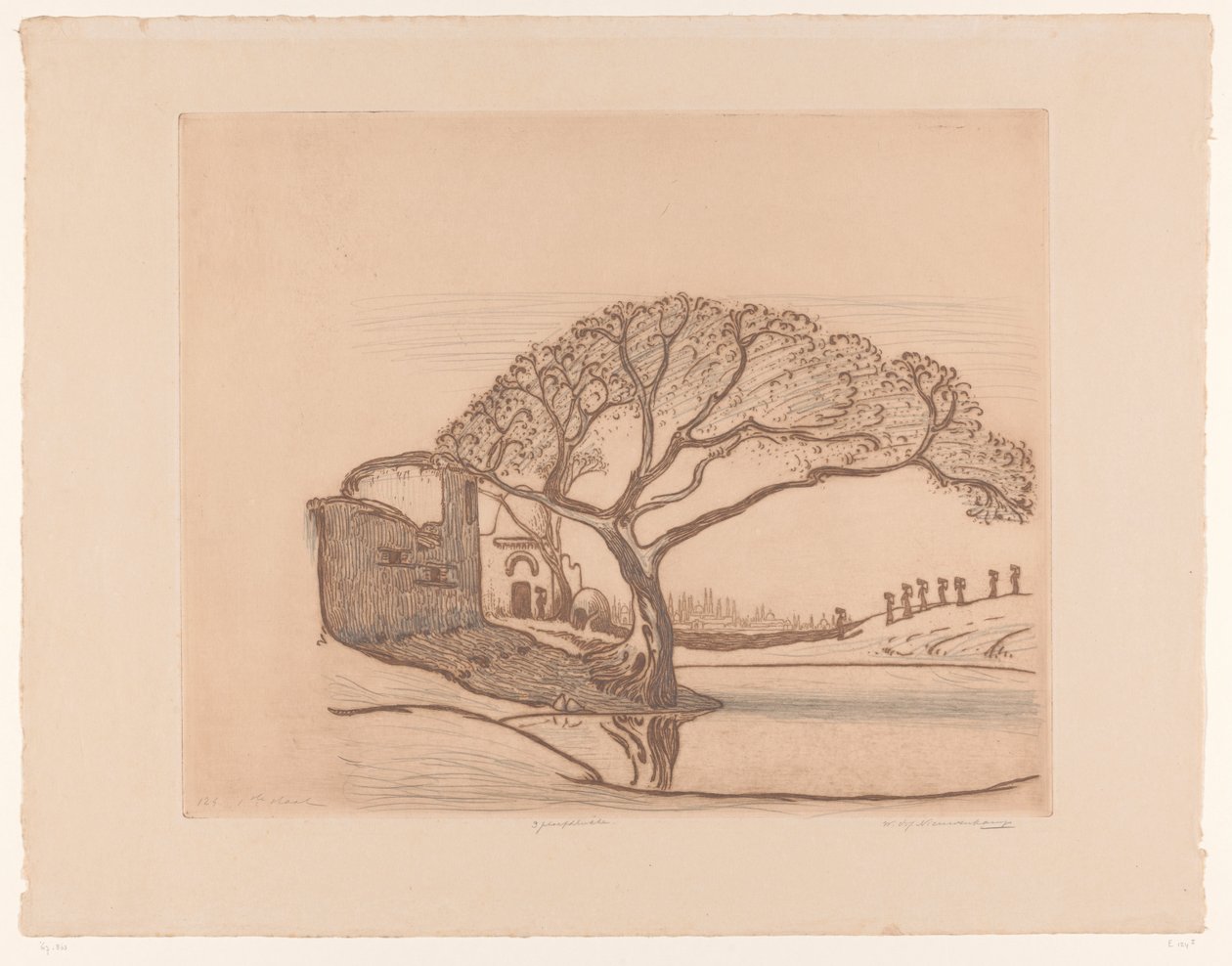 Casas, árvores por lago e mulheres com cântaros na cabeça
Perto do Cairo (título original) de Wijnand Otto Jan Nieuwenkamp (signed by artist)