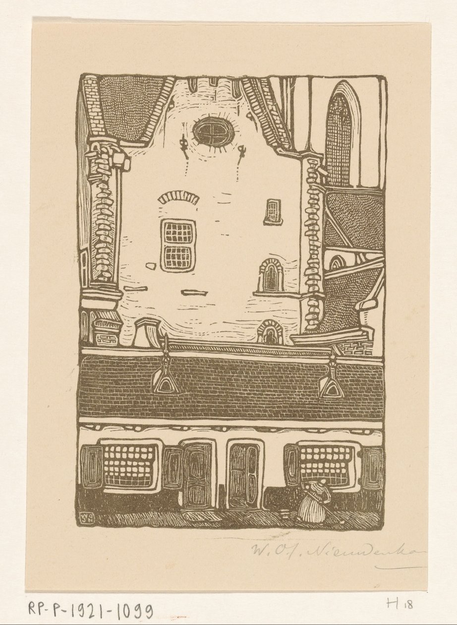 Casas contra o Sint-Bavokerk no Oude Groenmarkt em Haarlem St. Bavo, Haarlem (título original) de Wijnand Otto Jan Nieuwenkamp (signed by artist)