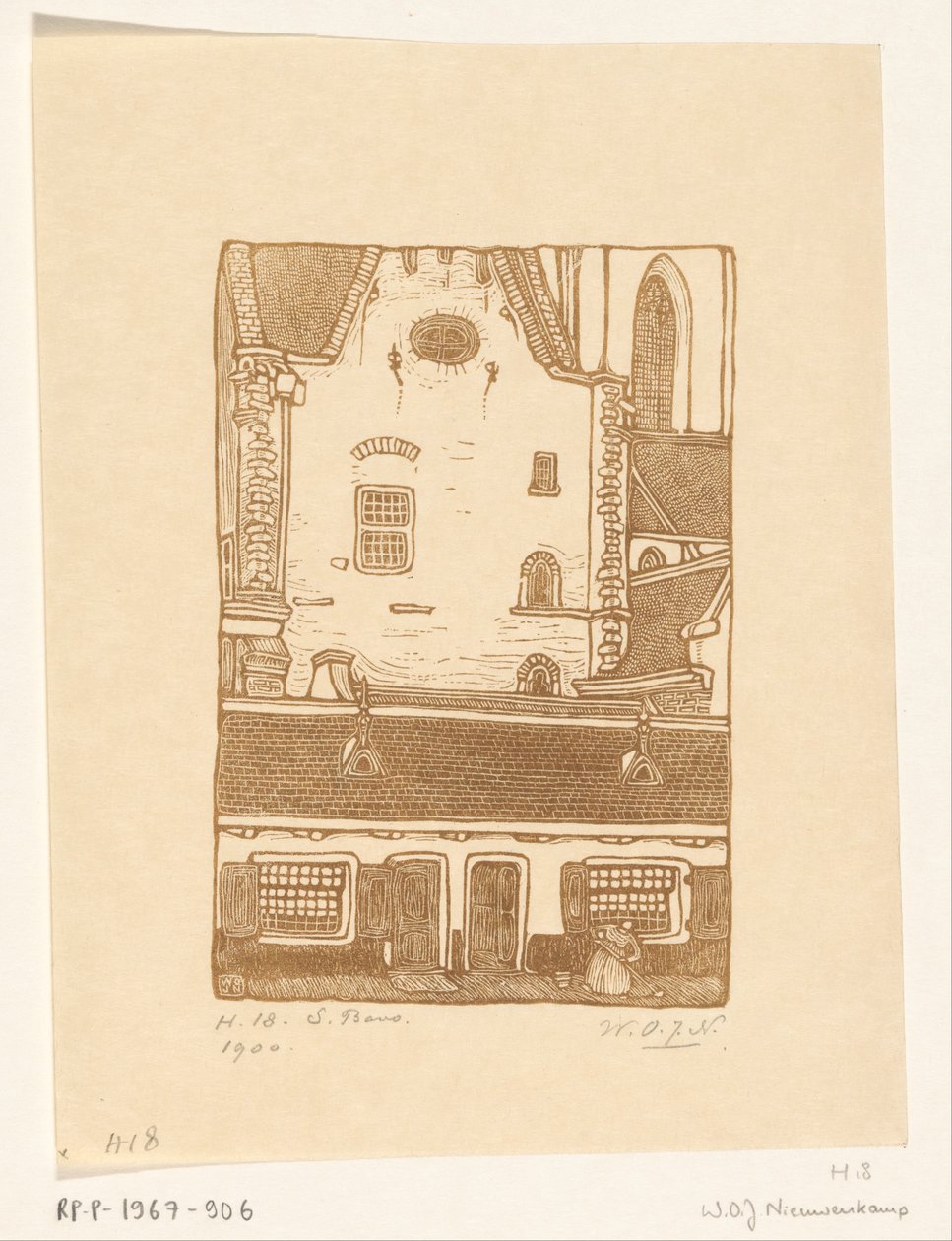 Casas contra o Sint-Bavokerk no Oude Groenmarkt em Haarlem St. Bavo, Haarlem (título original) de Wijnand Otto Jan Nieuwenkamp (signed by artist)