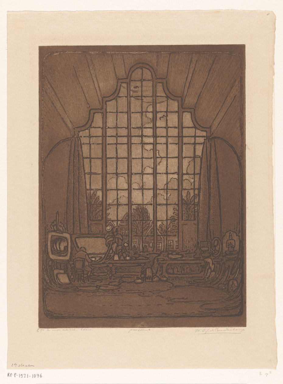 Interior do estúdio de Wijnand Otto Jan Nieuwenkamp em Het Marken em Edam No meu estúdio, Edam (título original) de Wijnand Otto Jan Nieuwenkamp (signed by artist)