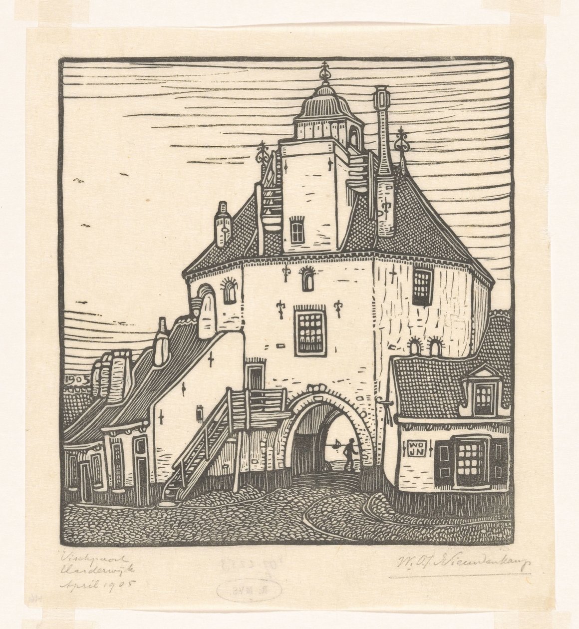 Porto de pesca em Harderwijk Het Vischpoortje, Harderwijk (título original) de Wijnand Otto Jan Nieuwenkamp (signed by artist)