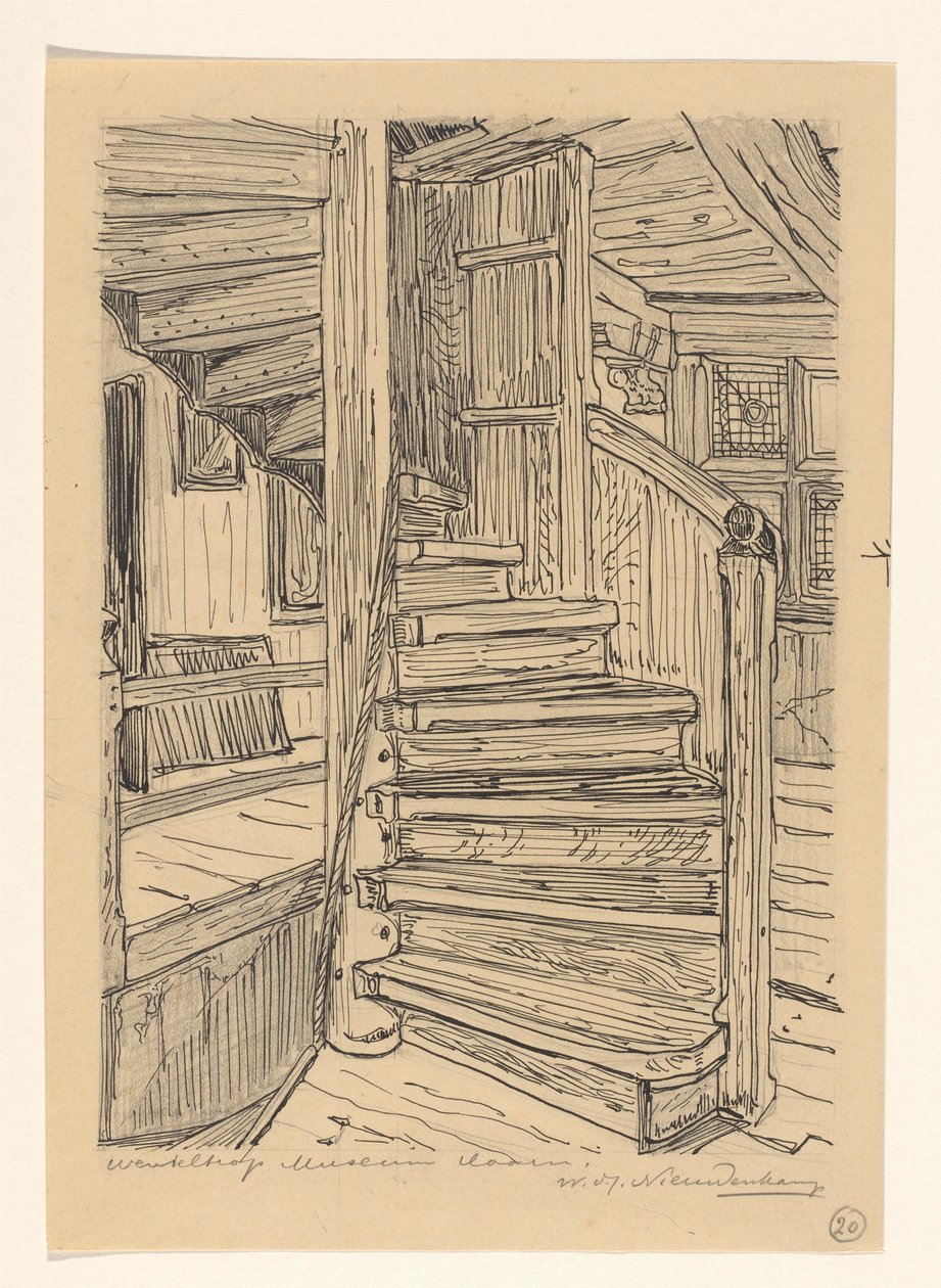 Escadaria em espiral no Museu Westfries em Hoorn de Wijnand Otto Jan Nieuwenkamp (signed by artist)