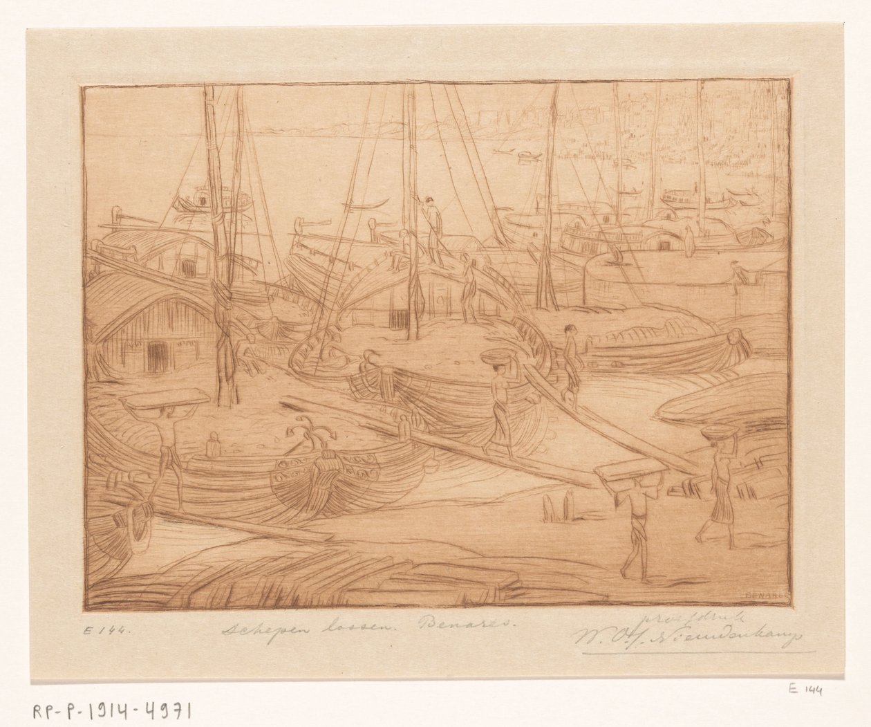 Navios atracados nas margens do Ganges em Benares
Descarga de navios (título original) de Wijnand Otto Jan Nieuwenkamp
