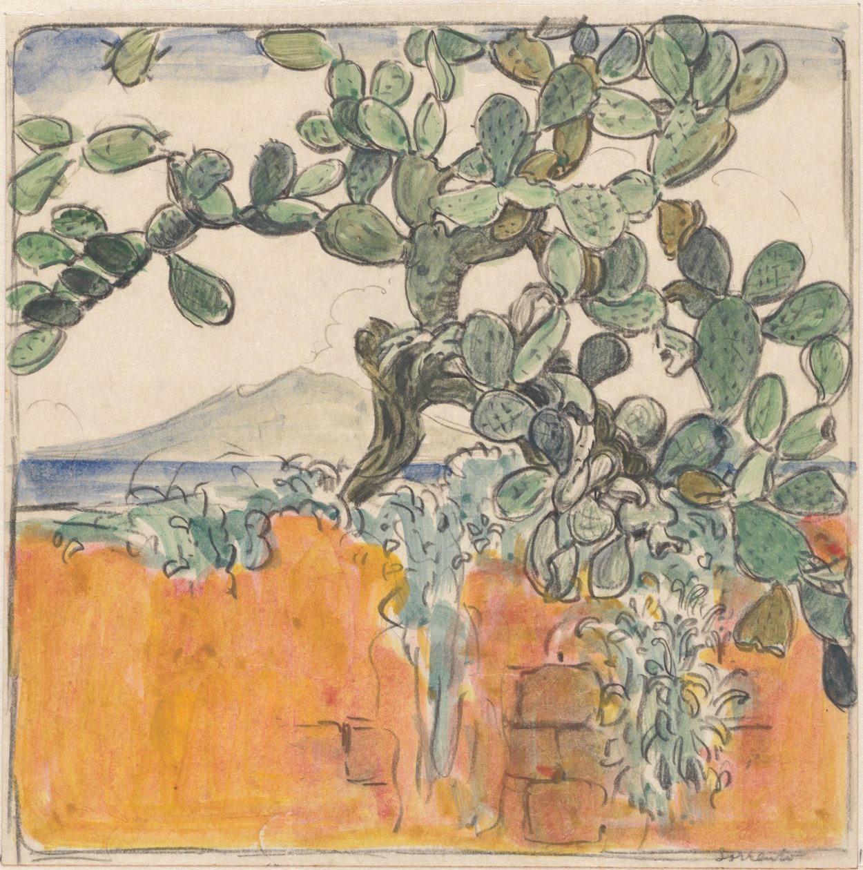 Vista com cacto no Monte Vesúvio de Sorrento de Wijnand Otto Jan Nieuwenkamp
