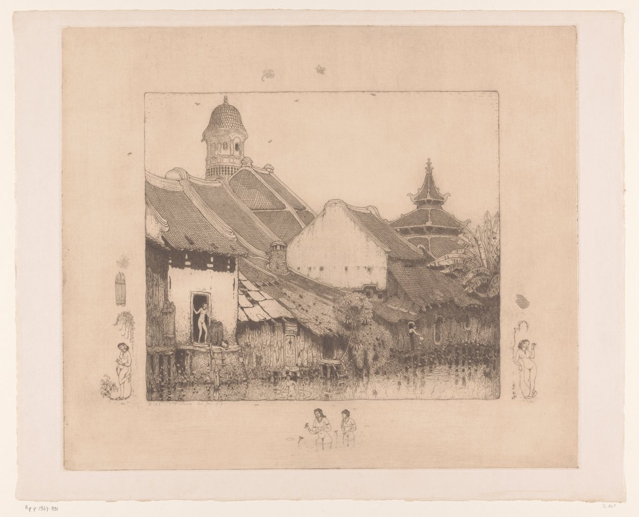 Casas e banhistas em Semarang No Kampong. Semarang (título original) de Wijnand Otto Jan Nieuwenkamp