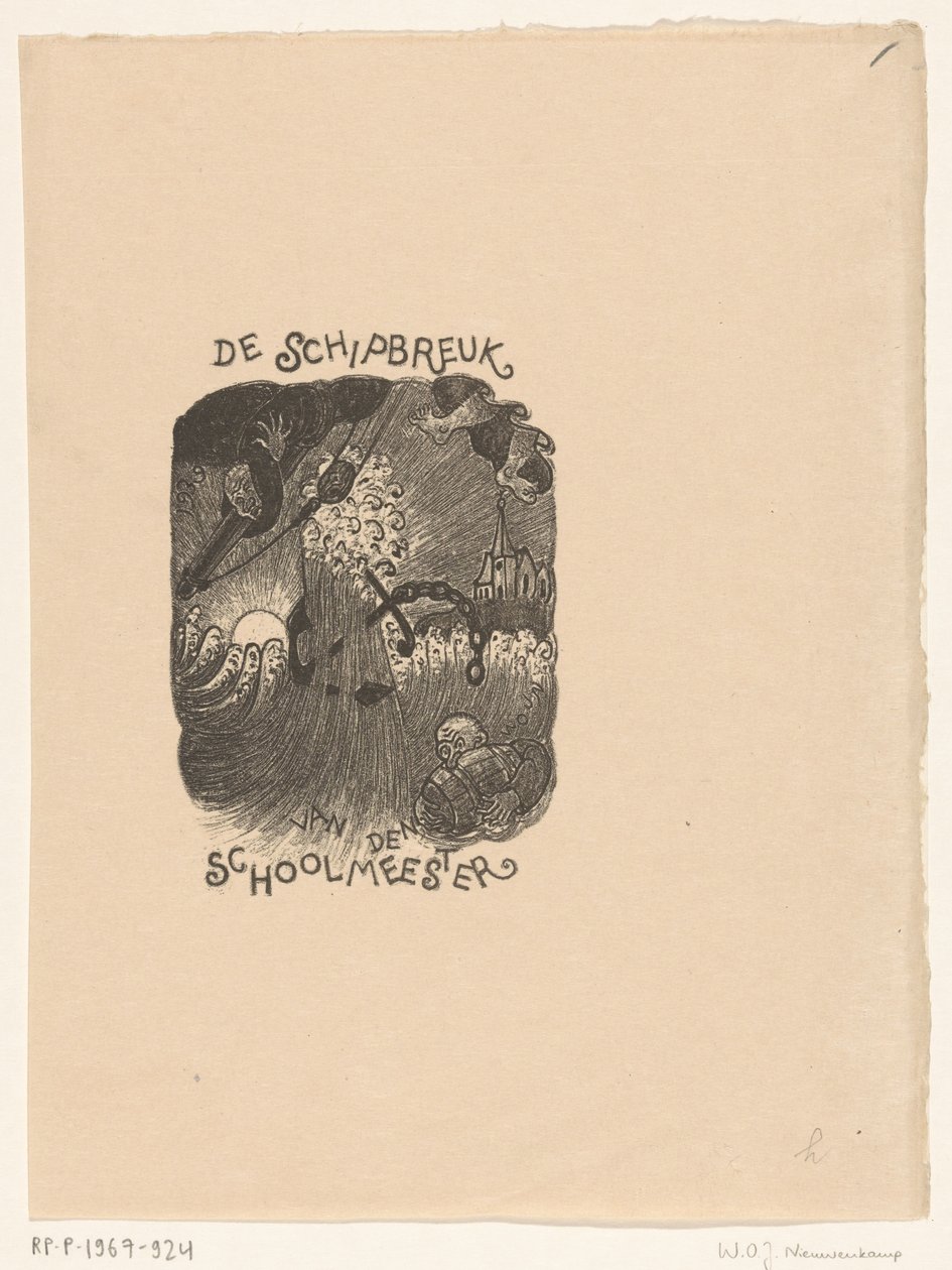 Design de uma página de título para: The Schoolmaster, The Shipwreck de Wijnand Otto Jan Nieuwenkamp