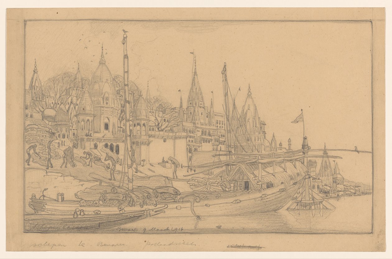Riverbank com navios em Benares de Wijnand Otto Jan Nieuwenkamp