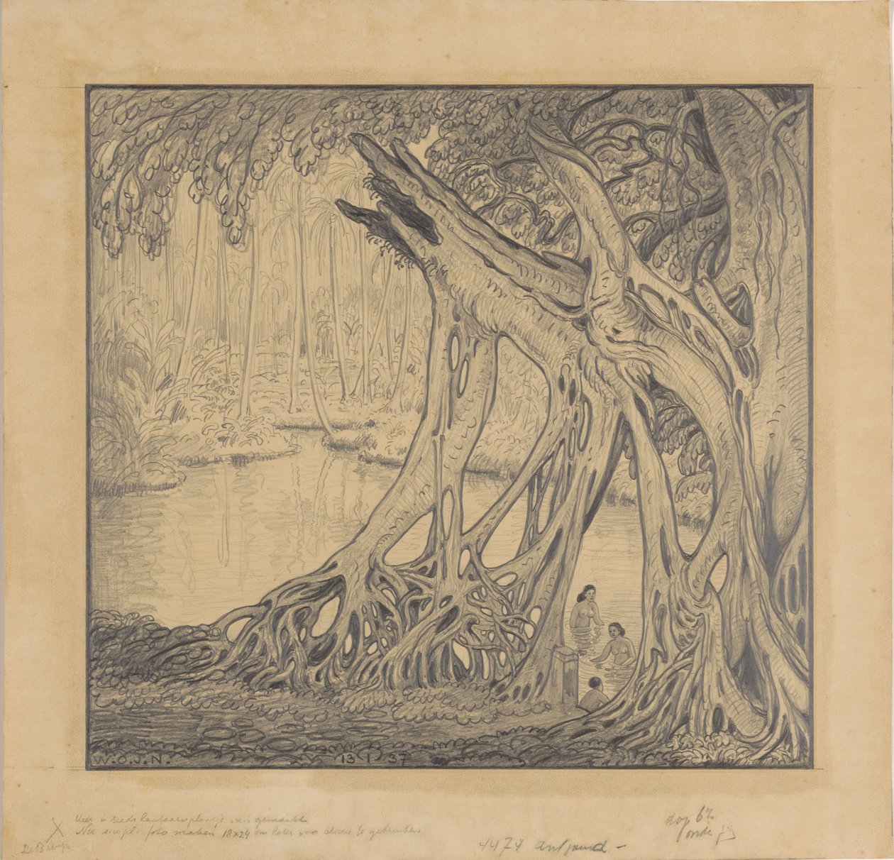 Floresta tropical com banhistas de Wijnand Otto Jan Nieuwenkamp