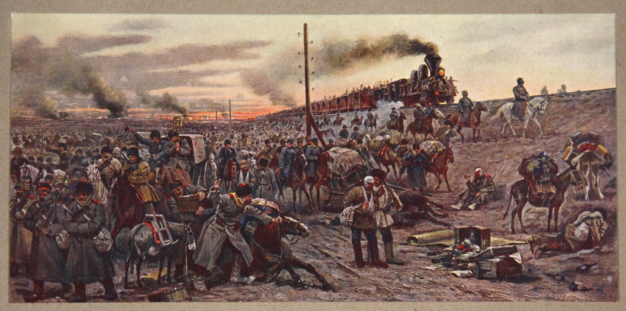 Após a batalha de Moukden, a caminho de Theline, ilustração da "Manchúria: imagens da guerra russo-japonesa", editada por A. Martynoff, São Petersburgo, 1907 de Wiktor Mazourowsky