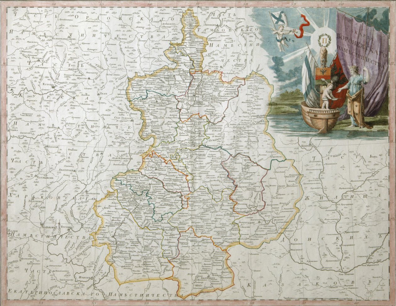Mapa da província de Voronezh, 1792 de Wilbrecht