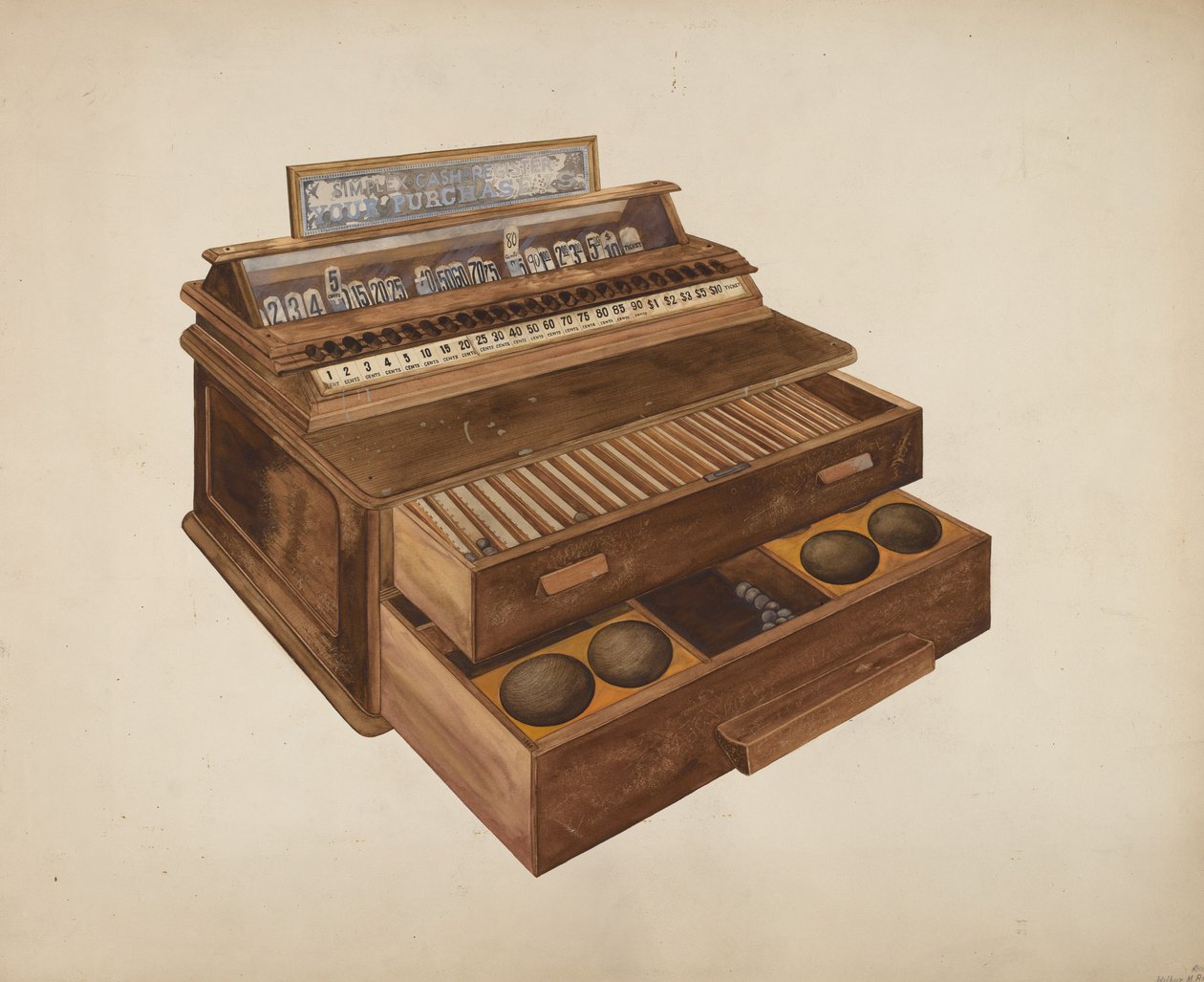Caixa Registadora de Madeira, c. 1942. de Wilbur M Rice