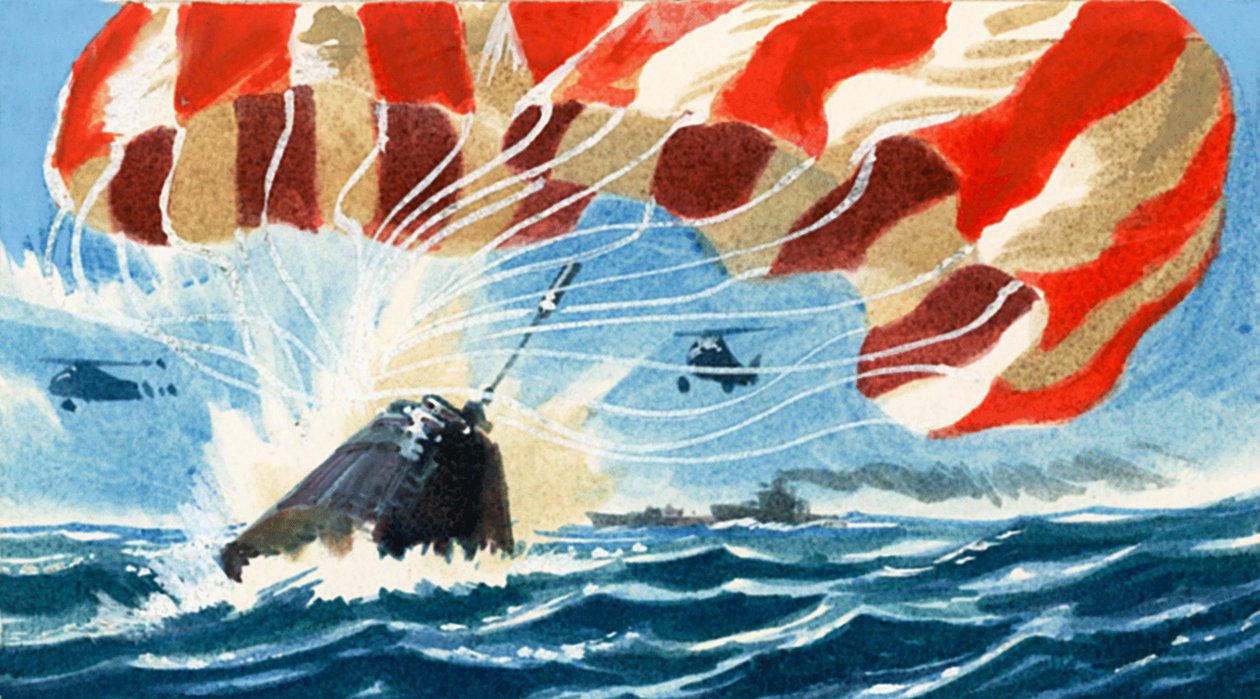 Uma cápsula espacial regressa à Terra de para-quedas de Wilf (20th century) Hardy