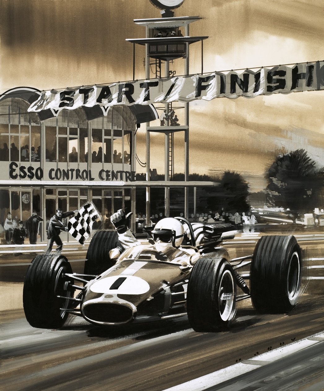 Jack Brabham faz o sinal do polegar para cima ao vencer o primeiro Grande Prémio do Canadá de sempre de Wilf (20th century) Hardy
