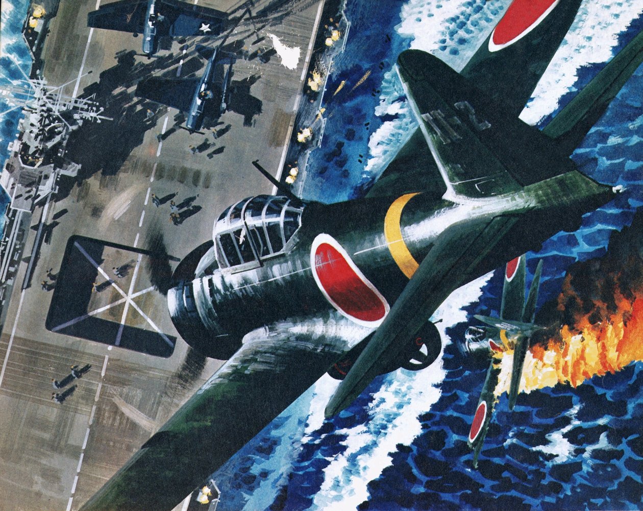 Ataque suicida japonês a um porta-aviões americano de Wilf (20th century) Hardy
