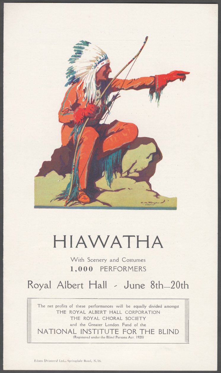 Anúncio do teatro Hiawatha de Wilfred Fryer