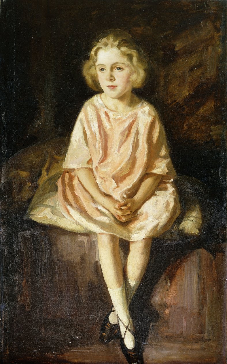 Retrato de Miss Vincent sentada com um vestido cor-de-rosa de Wilfred Gabriel de Glehn