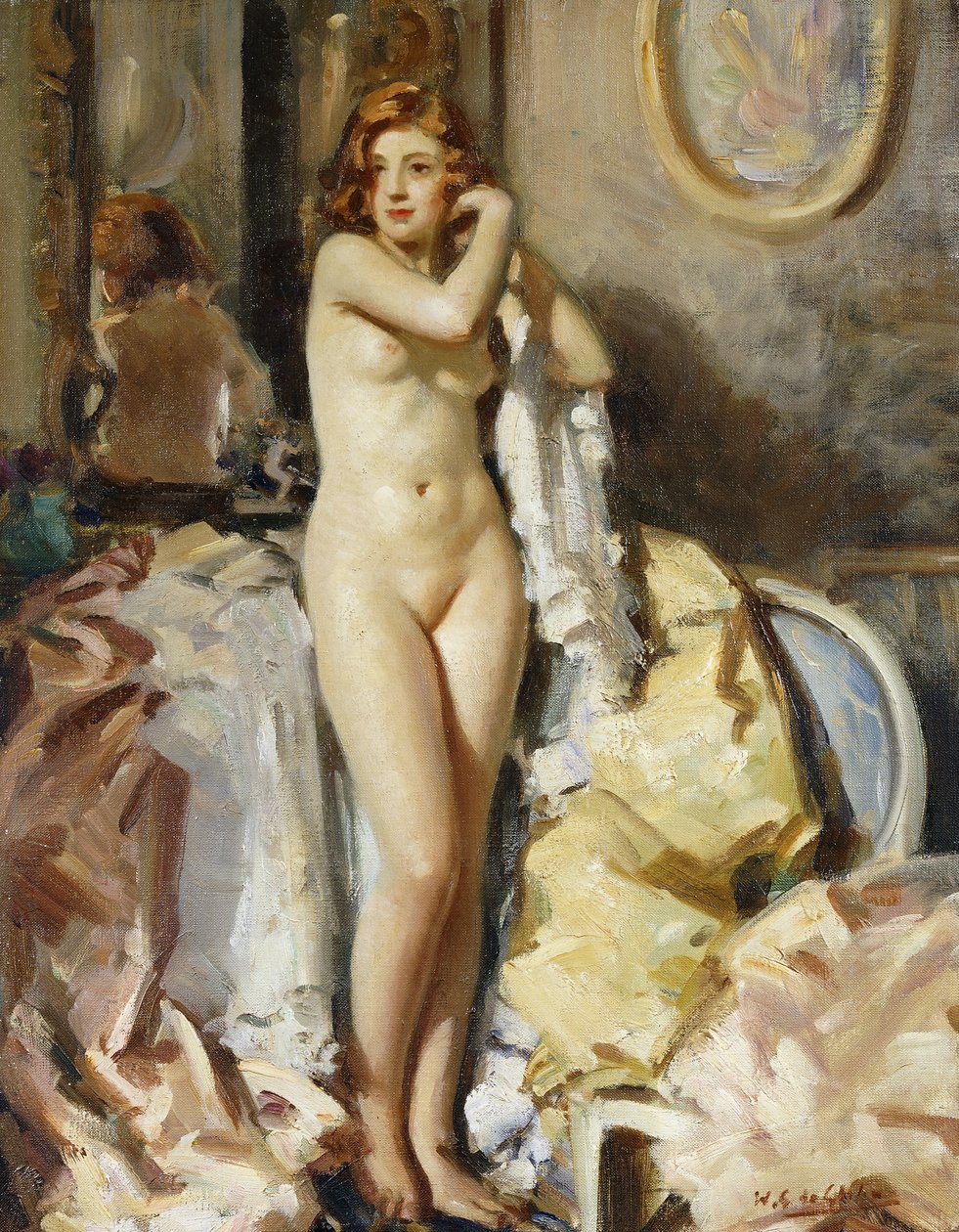 De pé diante do espelho, cabeça vermelha de Wilfred Gabriel de Glehn