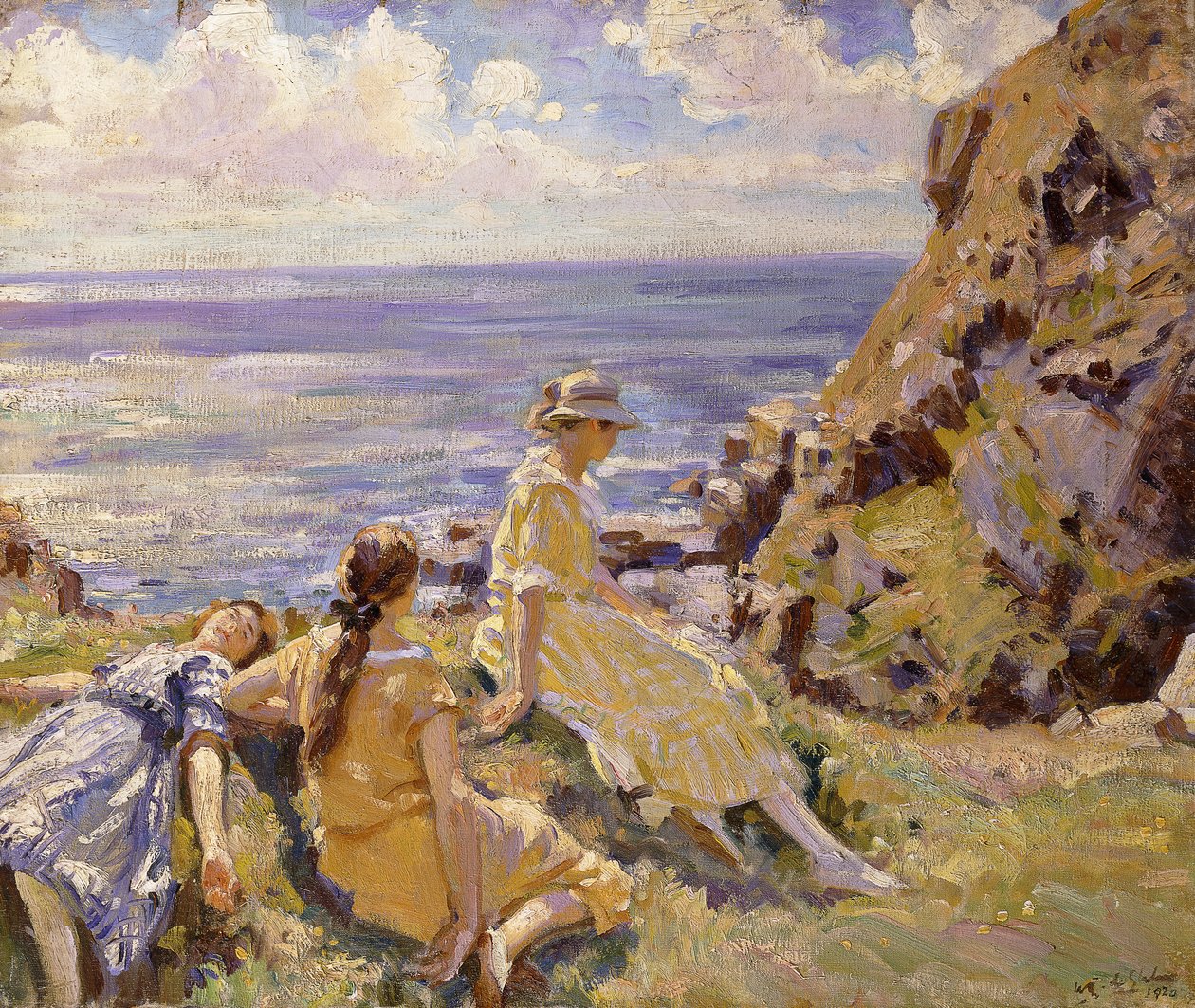As Peças dos Artistas nas Falésias em Frying Pan, Cadgwith, Cornwall de Wilfred Gabriel de Glehn