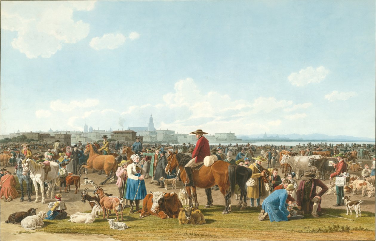 Mercado de gado antes de uma grande cidade em um lago, 1820 de Wilhelm Alexander Kobell