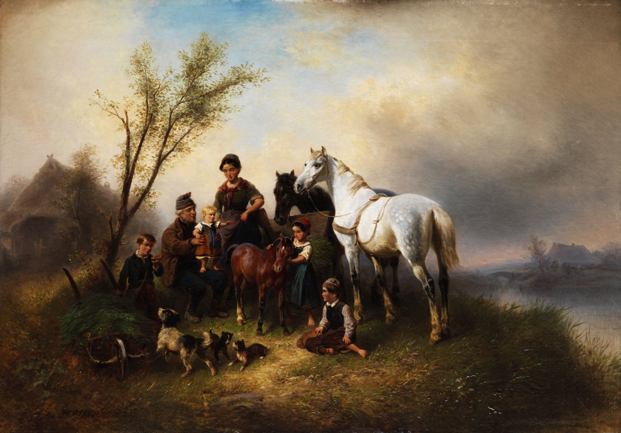 Família rural à beira do rio. de Wilhelm Meyerheim