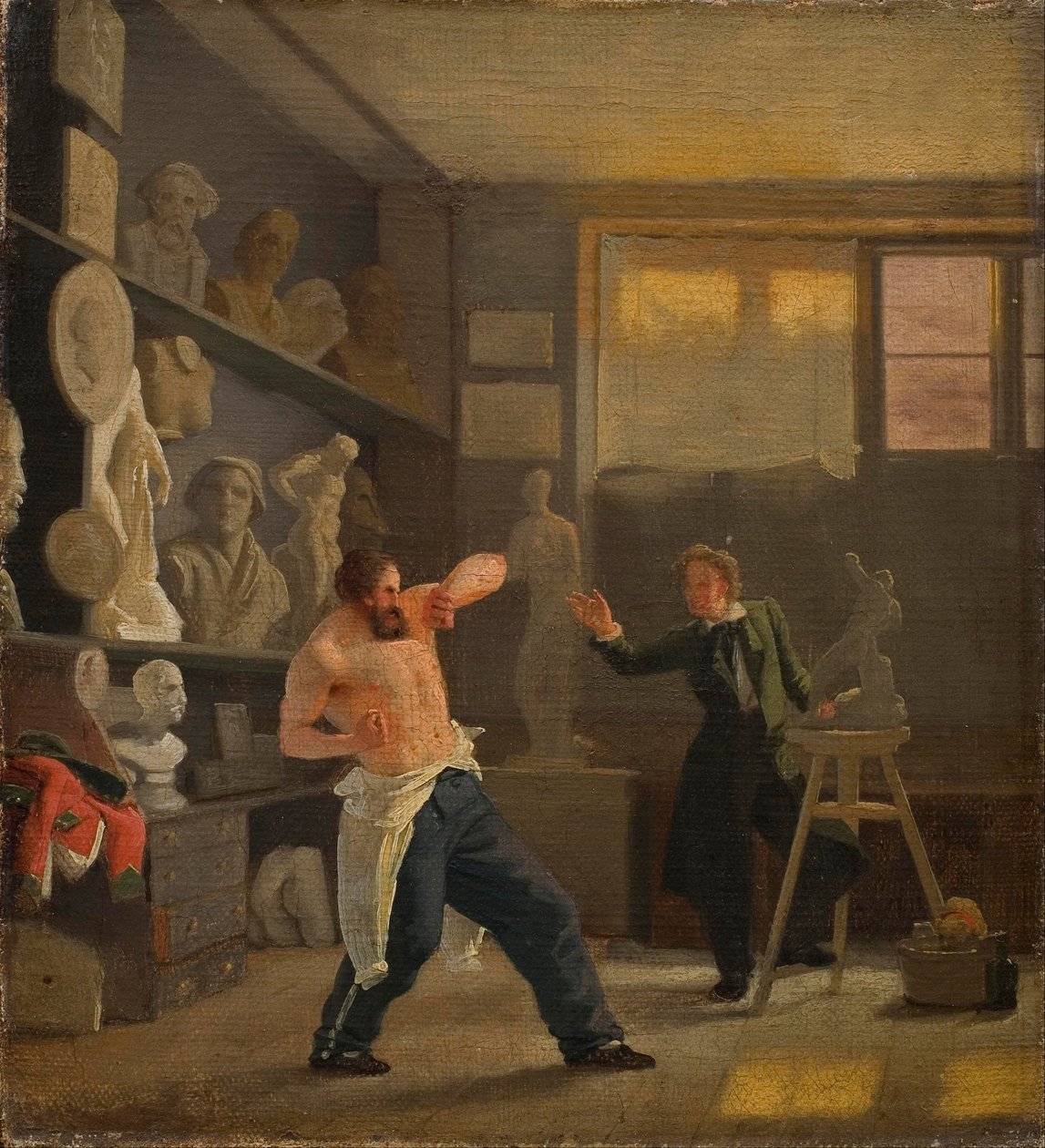 Um escultor em seu estúdio trabalhando a partir da vida. O medalhista Christen Christensen. de Wilhelm Bendz
